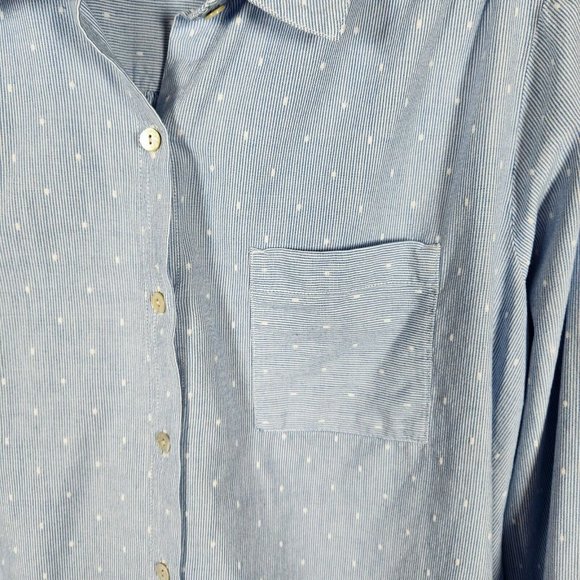 J Jill Top Womens L Blue Long Sleeve Button Up Cotton Polka Dot Embroidered - Picture 5 of 11